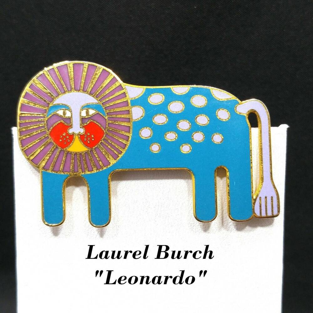 Laurel Burch Leonardo Lion Brooch Cloisonné Enamel 1980s